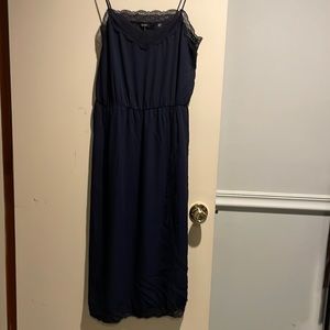 Dark blue/black spaghetti strap slip dress with lace details